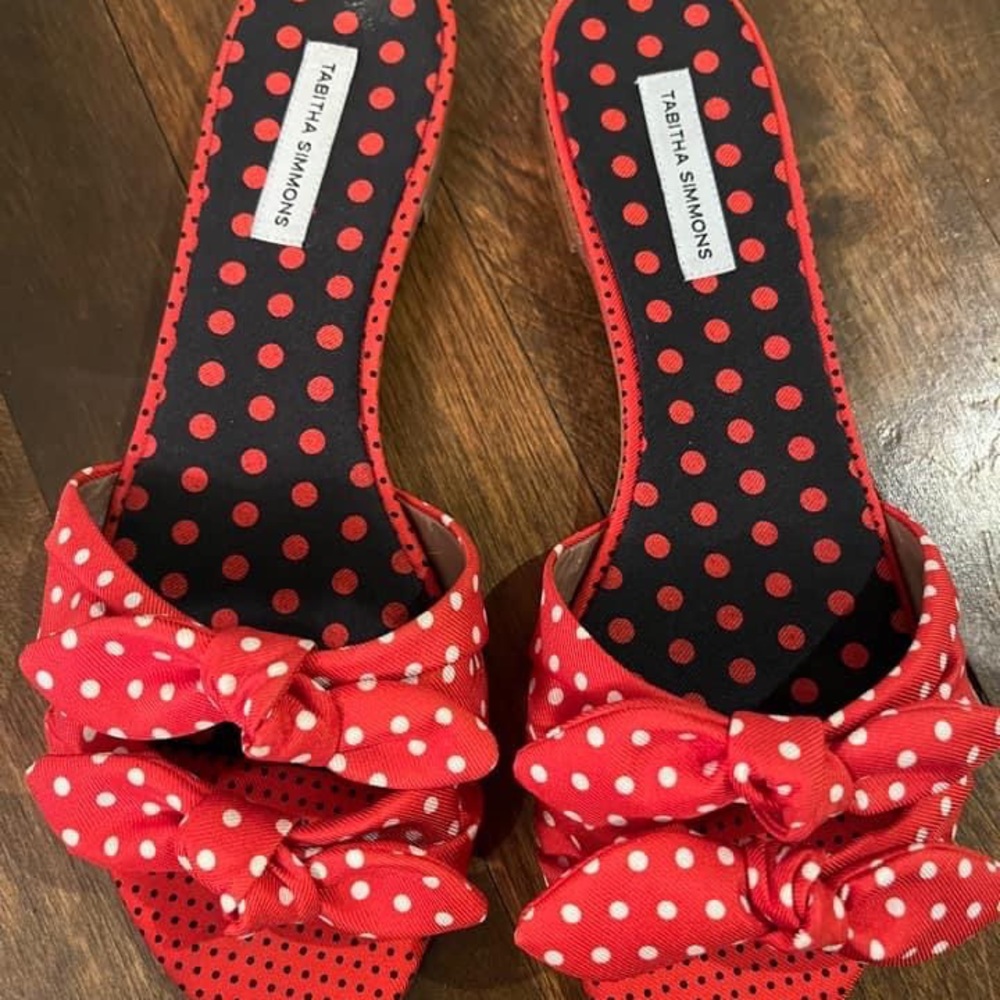 NEW Tabitha Simmons Cleo Red White Polka Dot Flats Slides Sz 37